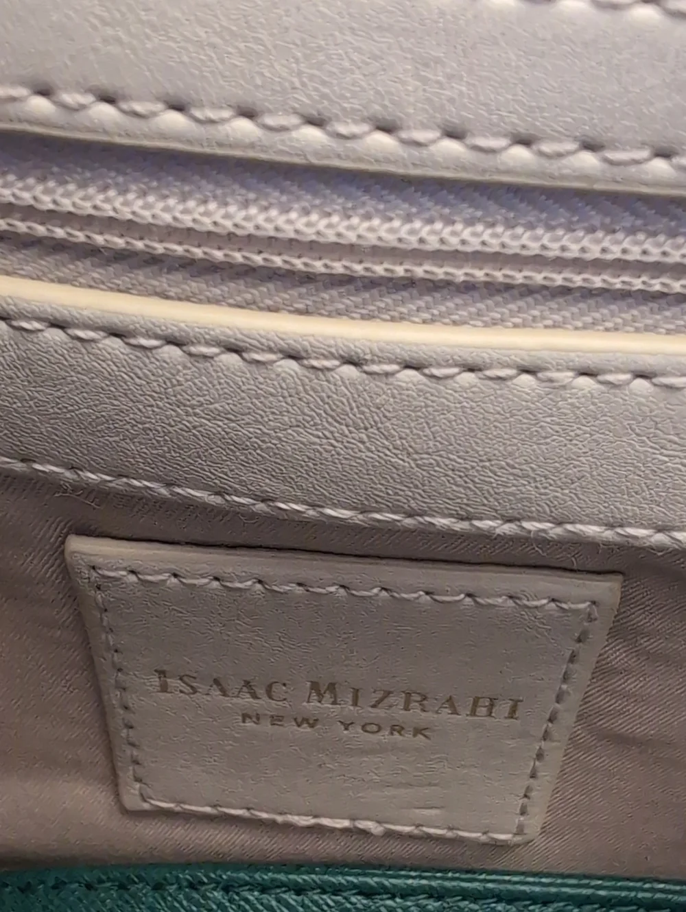 Isaac Mizrahi Leather Two-Tone Green and Cream Women's Envelope Clutch